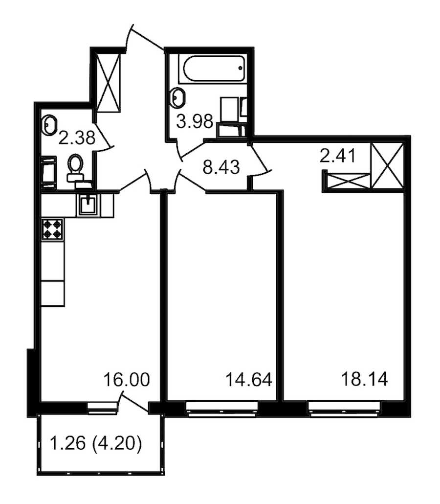 Двухкомнатная квартира в : площадь 70.19 м2 , этаж: 11 – купить в Санкт-Петербурге